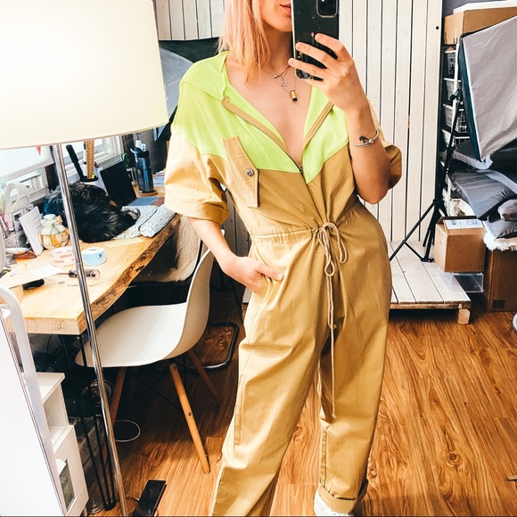 Rehab Lab | Beige & Yellow Coveralls Jumpsuit NWT - Picture 5 of 14